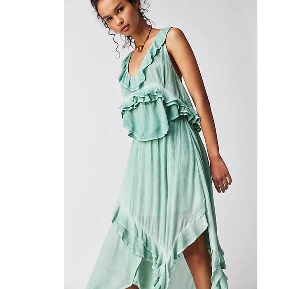 New Free People If Only Maxi Skirt Set $168 SMALL Harbor Green Boho Chic - Picture 1 of 7